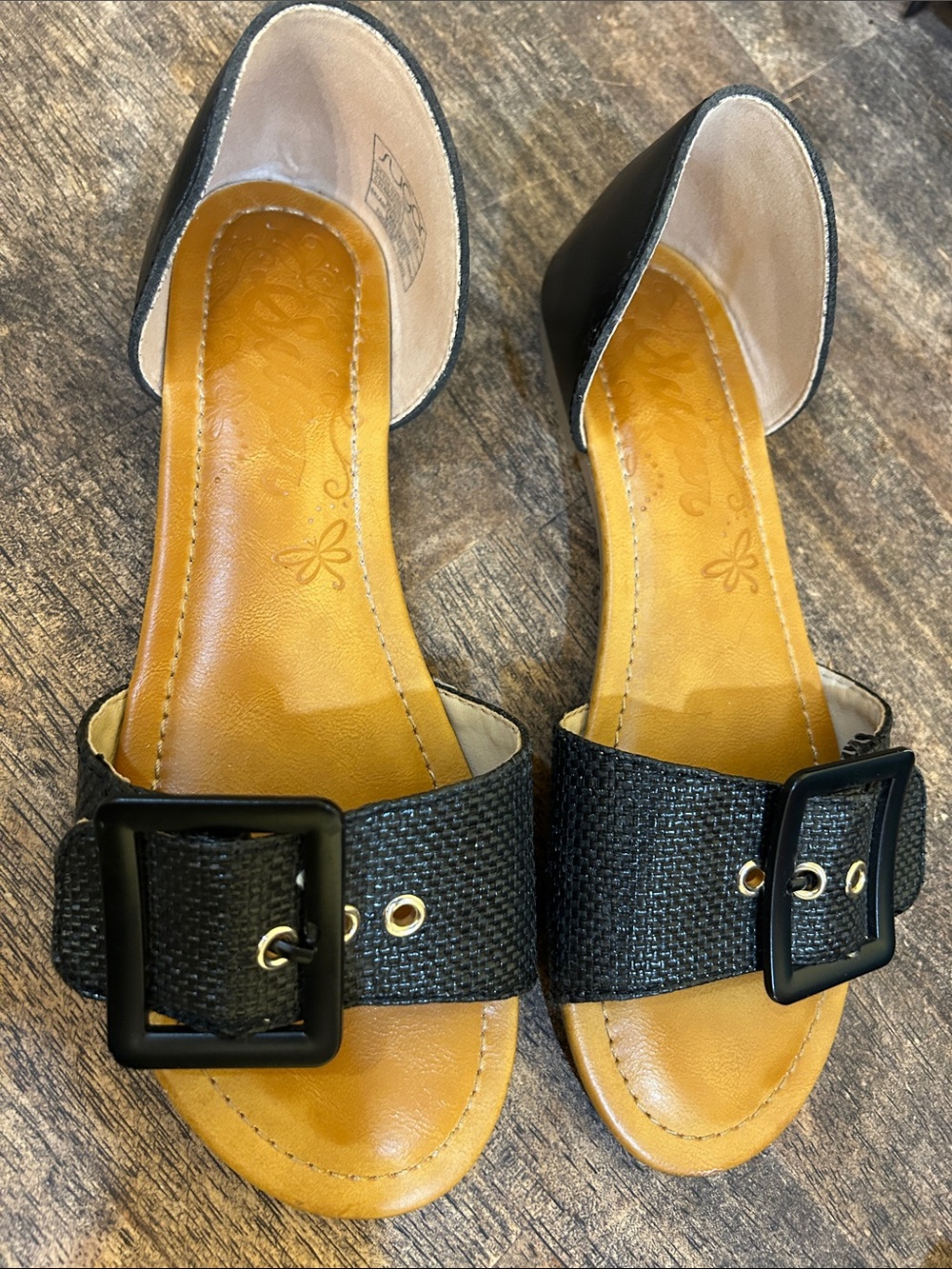 Sugar Black Open-Toe Slide Mules with Buckle
